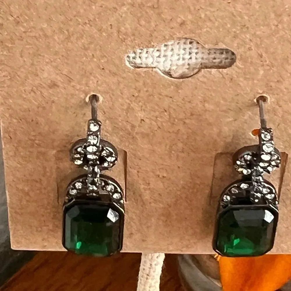 Artisan Green Faceted Earrings, Gunmetal & Crystals #JW7 - Picture 4 of 5